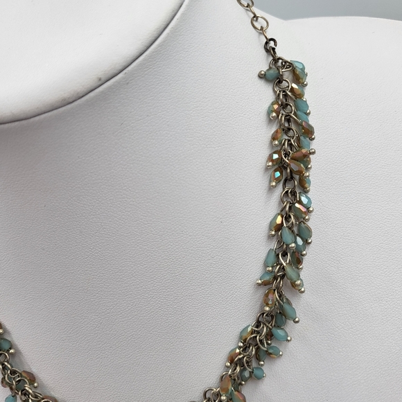 Blue & Taupe Iridescent Beads on Silver Chain - Picture 3 of 8